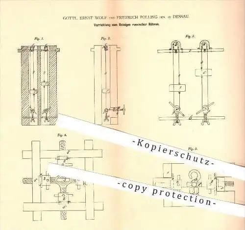 original Patent - Gottl. Ernst Wolf u. Friedrich Polling , Dessau , 1877 , Reinigen von Röhren , Heizung , Schornstein !