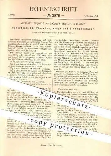 original Patent - Michael u. Moritz Bejach , Berlin , 1878 , Verschluss für Flaschen , Krüge u. Einmachgläser , Haushalt