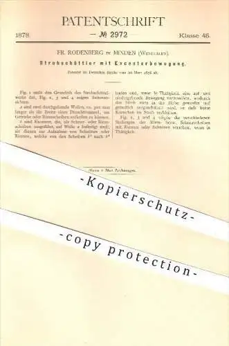 original Patent - Fr. Rodenberg , Minden , 1878, Strohschüttler mit Exzenterbewegung , Stroh , Getreide , Landwirtschaft