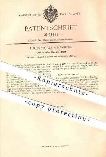 original Patent - J. Bernnegger , Hamburg , 1896 , Christbaum - Leuchter aus Draht , Weihnachten , Haushalt , Dekoration