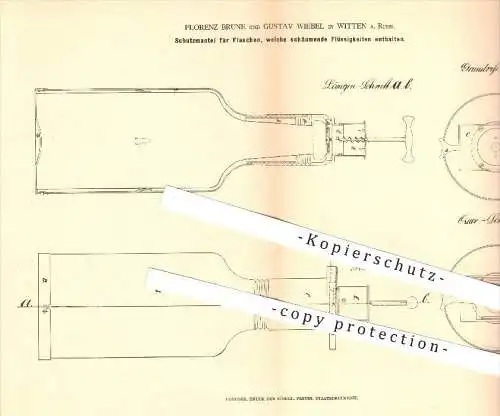 original Patent - Florenz Brune , Gustav Wiebel , Witten a. Ruhr , 1878 , Schutzmantel für Flaschen , Flasche , Getränke