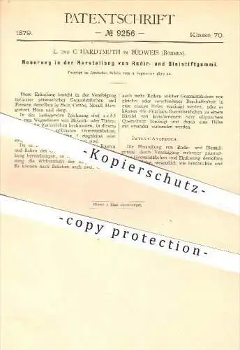 original Patent - L. und C. Hardtmuth in Budweis , Böhmen , 1879 , Herstellung von Radiergummi , Bleistiftgummi , Gummi