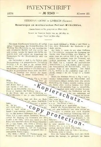 original Patent - Hermann Gränz in Limbach , 1879 , mechanischer Petinet - Wirkstuhl , Stricken , Flechten , Stuhl !!!