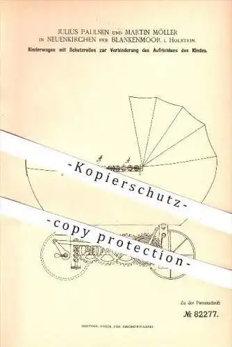 original Patent - J. Paulsen u. M. Möller , Neuenkirchen , Blankenmoor , Holstein , 1894 , Kinderwagen mit Schutzrollen