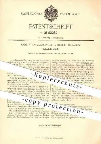 original Patent - Karl Stanggassinger in Berchtesgaden , 1895 , Sicherheitsschloss , Schloss , Schlosserei , Türschloss