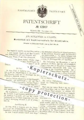 original Patent - Jos. Schlenter , Aachen , 1880 , Mundstück mit Ventilverschluss für Stahlrohre , Rohre , Wasserleitung