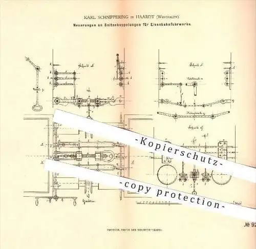 original Patent - Karl Schnippering , Haardt , 1879, Seitenkupplung für Eisenbahnen , Eisenbahn , Kupplung , Fahrzeugbau