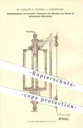 original Patent - W. Lefeldt & Lentsch in Schöningen , 1879 , Schleudermaschine , Milch , Rahm , Landwirtschaft , Bauer