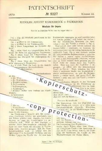 original Patent - Rudolph August Randebrock in Paderborn , 1879 , Windlade für Orgeln , Orgel , Kirchenorgel , Kirche !!