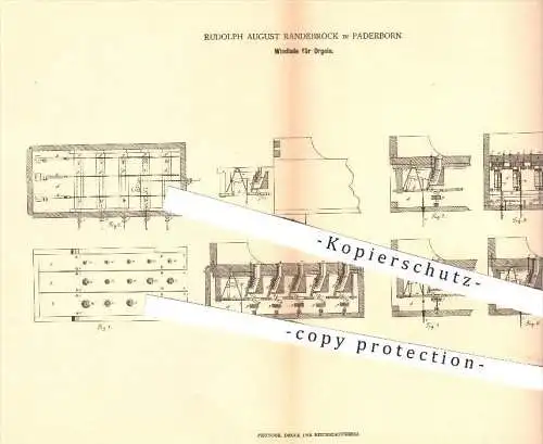 original Patent - Rudolph August Randebrock in Paderborn , 1879 , Windlade für Orgeln , Orgel , Kirchenorgel , Kirche !!