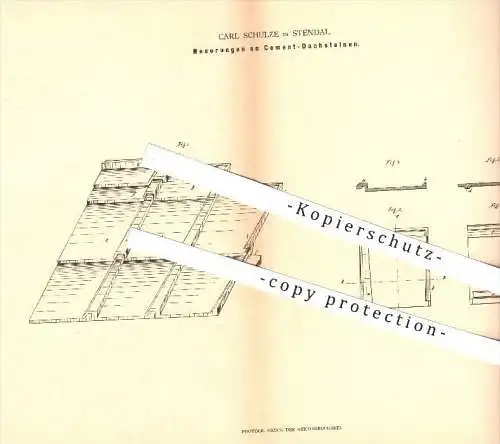 original Patent - Carl Schulze in Stendal , 1880 ,  Zement - Dachsteine , Dachziegel , Dach , Dachdecker , Ziegelei !!!