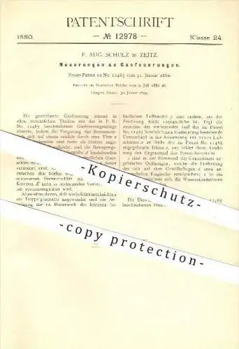 original Patent - F. Aug. Schulz in Zeitz , 1895 , Gasfeuerung , Gas , Ofen , Öfen , Ofenbauer , Heizung , Feuerung !!!