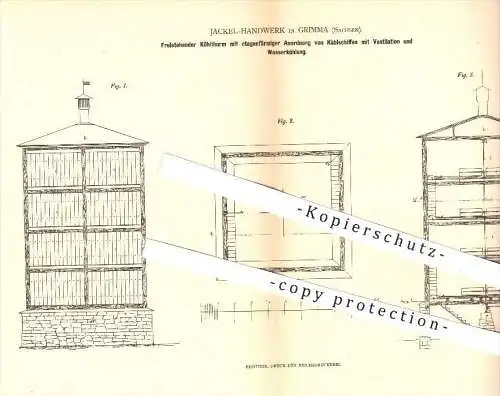 original Patent - Jäckel - Handwerk in Grimma , Kühlturm mit Ventilation und Wasserkühlung , Kühlung , Kühlschrank !!!