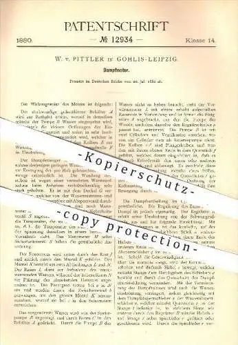 original Patent - W. v. Pittler in Gohlis - Leipzig , 1880 , Dampfmotor , Motor , Motoren , Dampfmaschine , Dampf !!!