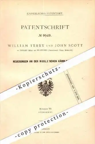 Original Patent -W. Terry and J. Scott in Dudley Hill , City of Bradford , 1879 , Comber for spinning !!!