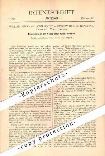 Original Patent -W. Terry and J. Scott in Dudley Hill , City of Bradford , 1879 , Comber for spinning !!!