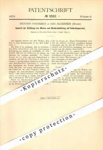 Original Patent - Richard Avenarius in Gau-Algesheim , 1879 , Apparat zur Erhitzung von Wein , Kellerei , Weinbau !!!