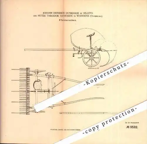 Original Patent - J. Dunkhase in Sillens und P. Hayessen in Waddens / Butjadingen ,1879, Pferderechen , Pferde , Burhave