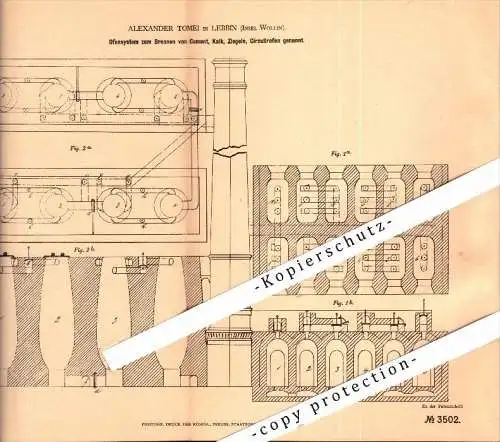 Original Patent - A. Tomei in Lebbin / Lubin auf der Insel Wollin / Wolin , 1878, Ofen zum Brennen von Cement und Ziegel