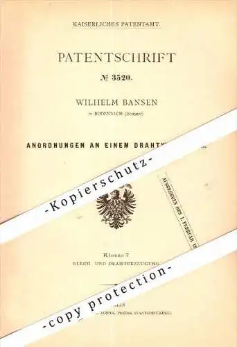 Original Patent - Wilhelm Bansen in Bodenbach / Decin , Böhmen , 1878 , Draht-Walzwerk  !!!