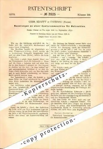 Original Patent - Gebr. Krafft in Fahrnau b. Schopfheim , 1878 , Maschine für Holzsohlen , Pantoffeln , Holzschuhe !!!