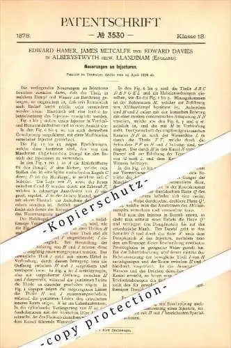 Original Patent - E. Davies in Llandinam / Llanidloes and James Metcalfe in Alberystwyth , 1888 , steam injectors !!!