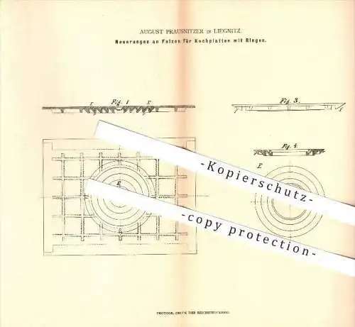 original Patent - August Prausnitzer in Liegnitz / Legnica , 1880 , Kochplatte mit Ringen , Koch , Schlesien !!!