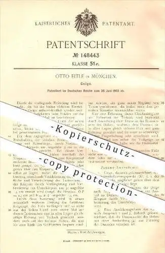 original Patent - Otto Eitle , München , 1903, Geige , Geigen , Geiger , Musikinstrument , Musik , Orchester , Vollgeige