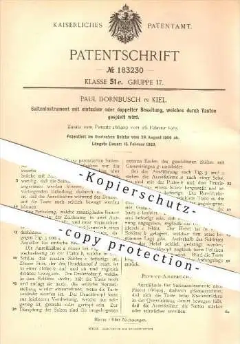 original Patent - Paul Dornbusch in Kiel , 1906 , Saiteninstrument mit Tasten , Saiten , Musik , Musikinstrument !!!