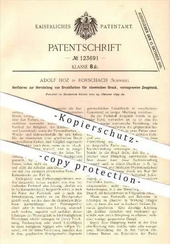 original Patent - Adolf Hoz in Rorschach , Schweiz , 1899 , Herstellung von Druckfarben für chemischen Druck , Farbe !!!