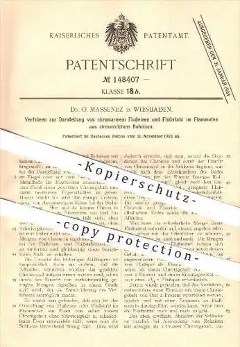 original Patent - Dr. O. Massenez in Wiesbaden , 1902 , Darstellung von chromarmen Eisen u. Stahl im Flammofen , Ofen !!