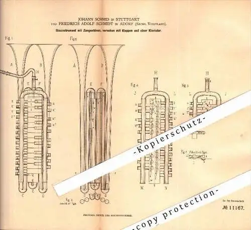 Original Patent - F.A. Schmidt in Adorf , Voigtland , 1880 , Blasinstrument , Trompete , trumpet , Tuba , Posaune !!!