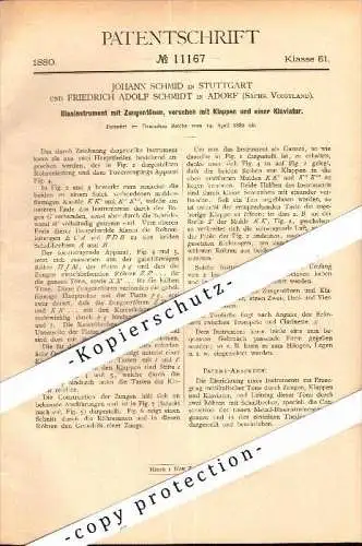 Original Patent - F.A. Schmidt in Adorf , Voigtland , 1880 , Blasinstrument , Trompete , trumpet , Tuba , Posaune !!!