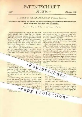 original Patent - E. Ernst in Beesenlaublingen b. Könnern ,1879 ,Herstellung von Dünger , Kali , Stickstoff, Knochenmehl