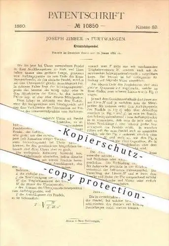 original Patent - Joseph Zimmer in Furtwangen , 1880 , Kreuzstabpendel , Pendel , Uhr , Uhren , Uhrmacher , Pendeluhr !!