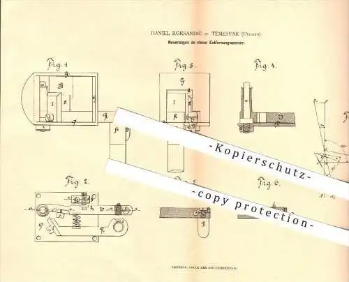 original Patent - Daniel Roksandic in Temesvar , Ungarn , 1879 , Entfernungsmesser , Entfernung , Winkel , Spiegel !!!