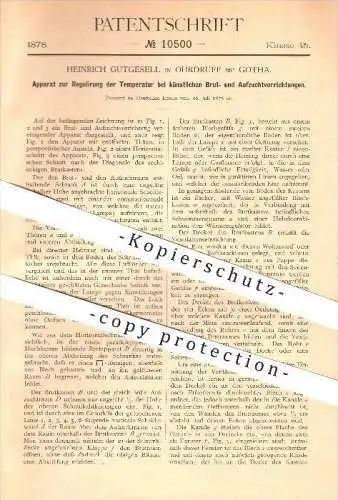 original Patent - Heinrich Gutgesell , Ohrdruff bei Gotha , 1878 , künstliche Brut - und Aufzuchtvorrichtungen , Tiere