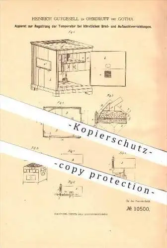 original Patent - Heinrich Gutgesell , Ohrdruff bei Gotha , 1878 , künstliche Brut - und Aufzuchtvorrichtungen , Tiere