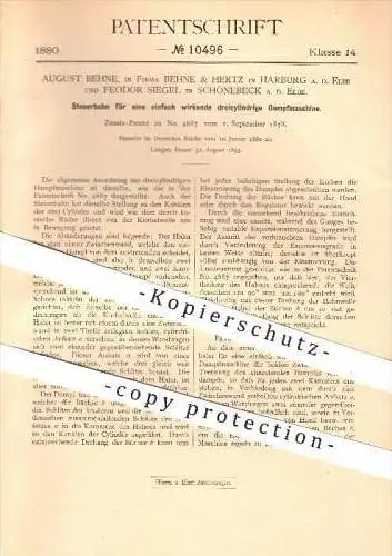 original Patent - A. Behne , Behne & Hertz in Harburg , F. Siegel in Schönebeck a. d. Elbe , 1880 , Dampfmaschine !!   !