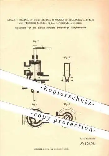 original Patent - A. Behne , Behne & Hertz in Harburg , F. Siegel in Schönebeck a. d. Elbe , 1880 , Dampfmaschine !!   !