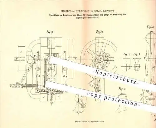 original Patent - Charles de Quillefeldt , Malmö , Schweden , 1878, Bügel u. Zange für Flaschenhals , Flasche , Flaschen