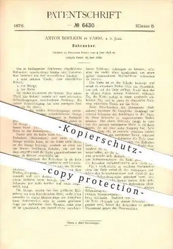 original Patent - Anton Bohlken in Varel a. d. Jade , 1878 , Bohranker , Bohrer , Bohren , Bergbau , Anker , Erdanker !!