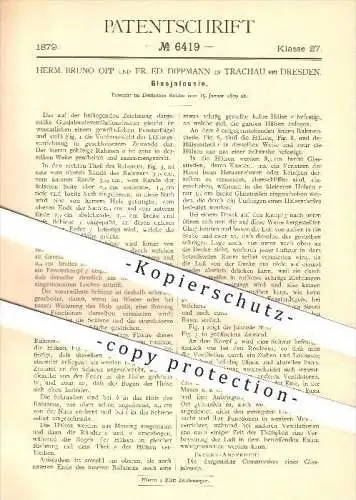 original Patent - Herm. Bruno Opp & Fr. Ed. Dippmann , Trachau b. Dresden , 1879 , Jalousie aus Glas , Fenster , Gebläse