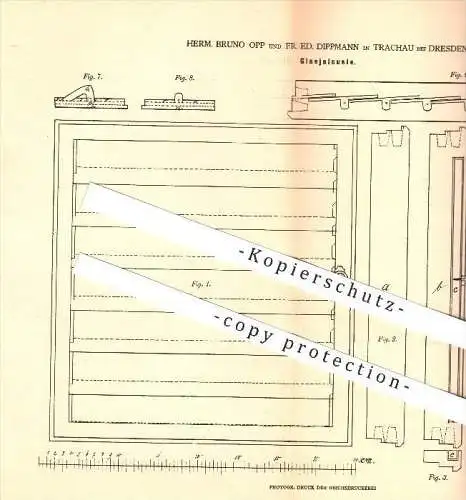 original Patent - Herm. Bruno Opp & Fr. Ed. Dippmann , Trachau b. Dresden , 1879 , Jalousie aus Glas , Fenster , Gebläse