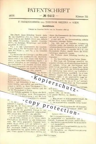 original Patent - F. Deisenhammer und Theodor Brezina in Wien , 1878 , Geschützbasis , Geschütz , Gewehr , Waffen !!!