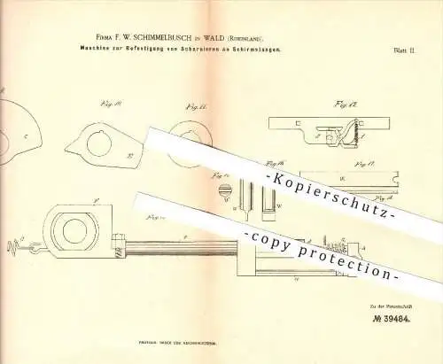 original Patent - F. W. Schimmelbusch in Wald , 1886 , Scharniere an Schirmstangen , Regenschirm , Sonnenschirm , Schirm