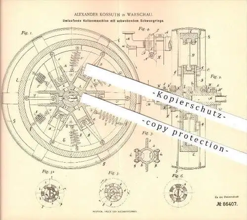 original Patent - Alexander Kossuth in Warschau , 1895 , Kolbenmaschine , Dampfmaschine , Motor , Kraftmaschine !!!