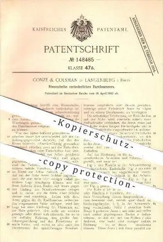 original Patent - Conze & Colsmann in Langenberg i. Rhld. , 1903 , Riemscheibe veränderlichen Durchmessers , Fahrzeugbau