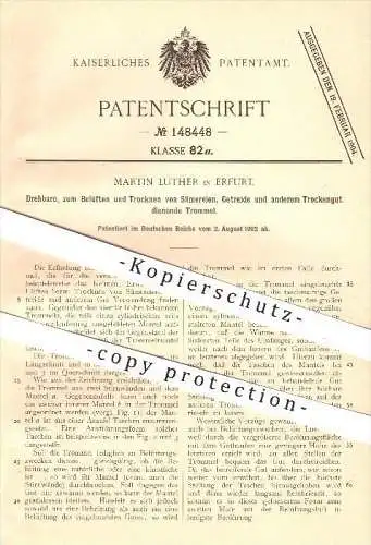 original Patent - Martin Luther in Erfurt , 1902 , Trommel zum Trocknen von Samen , Getreide , Saatgut , Saat !!!