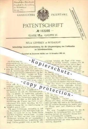 original Patent - Béla Gereben in Budapest , 1905 , Farbband an Schreibmaschinen , Schreibmaschine , Schreiben , Büro !!